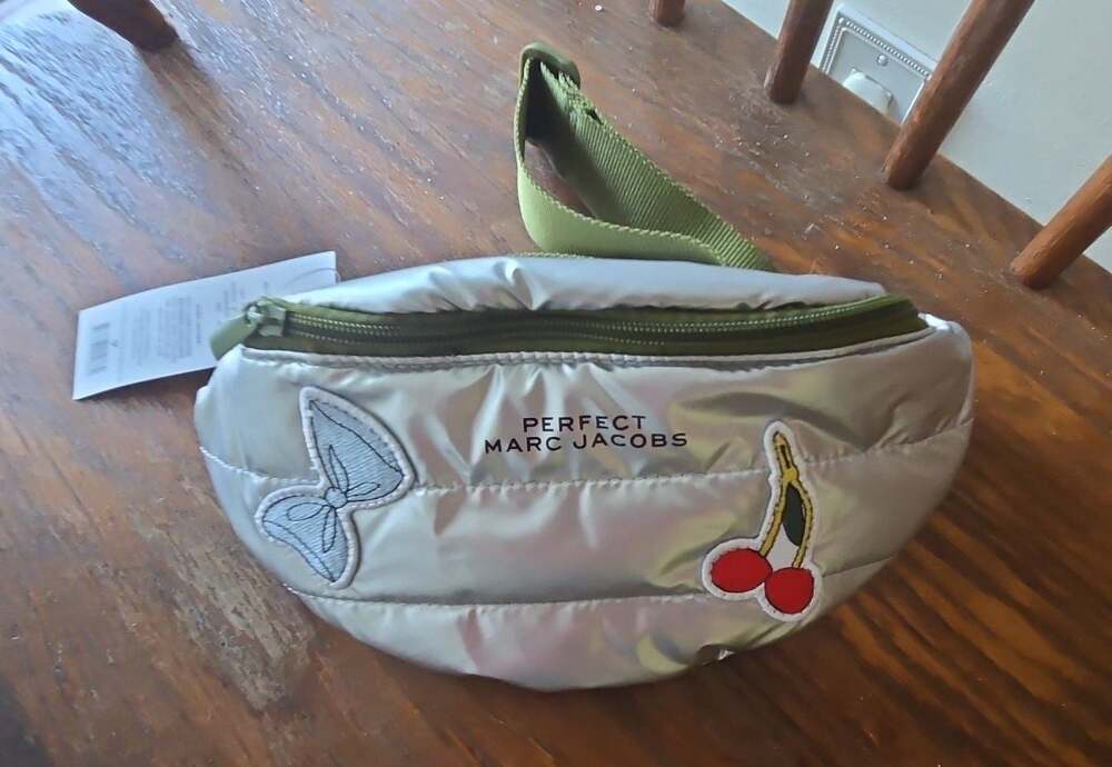 Perfect Marc Jacobs Metallic Silver Quilted Belt Bag with Cherry and Bow Patches